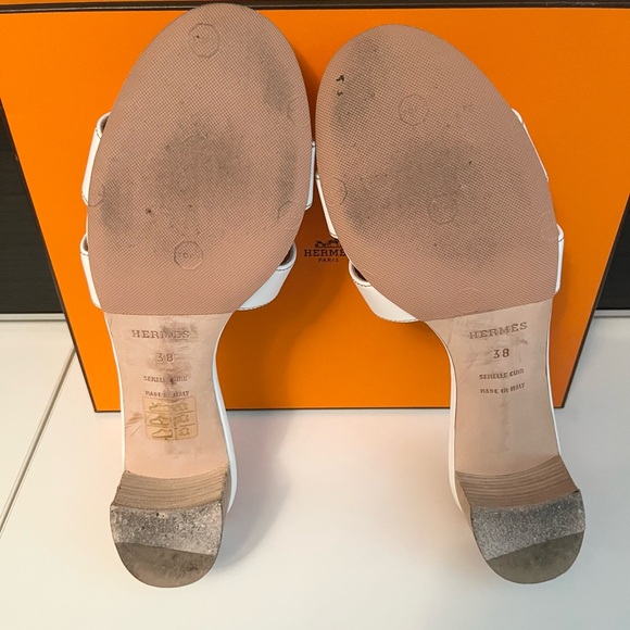 ❌SOLD❌Hermes Oasis White Calfskin Leather Iconic H Sandal Heel 38 Made in Italy - Picture 6 of 7